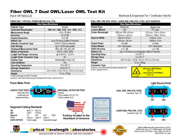 Fiber OWL 7 Dual OWL/Laser OWL Test Kit - Fiber Optics Tools